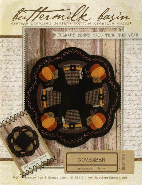 Folkart Penny Mats Thru the Year - November Pilgrim Hat