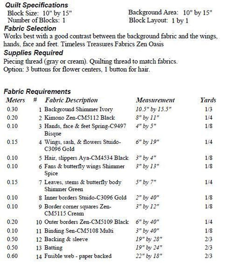 Asian Angel Quilt Pattern