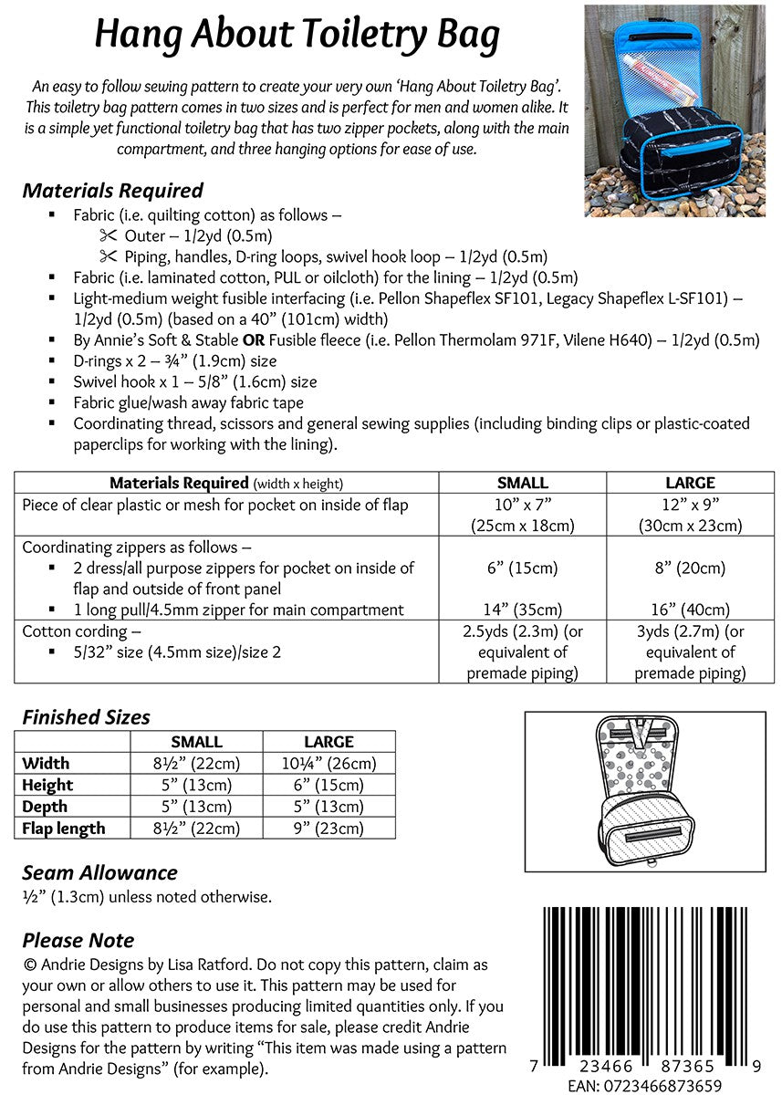 Back of the Hang About Toiletry Bag Downloadable Pattern