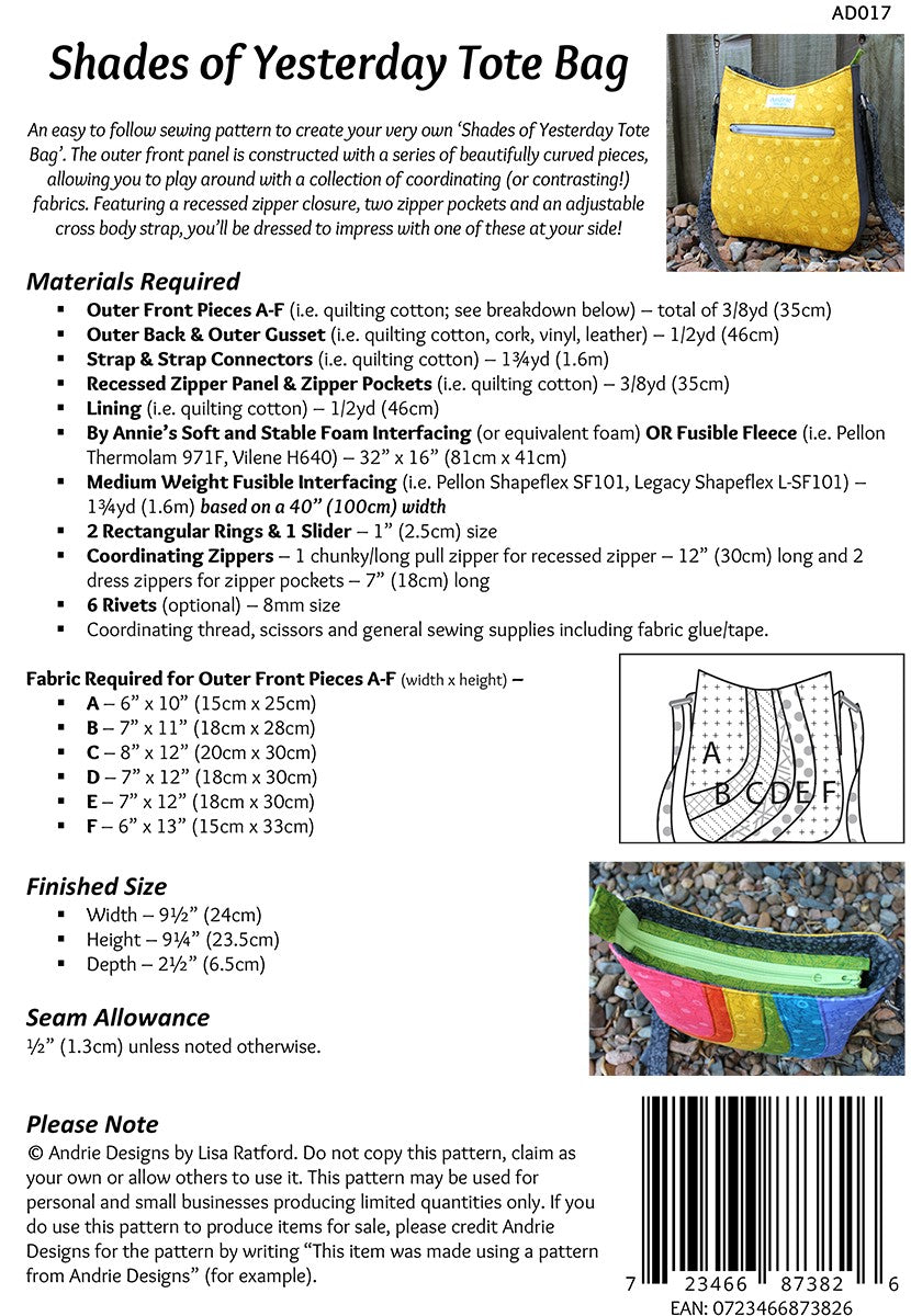 Back of the Shades of Yesterday Tote Bag Downloadable Pattern by Andrie Designs