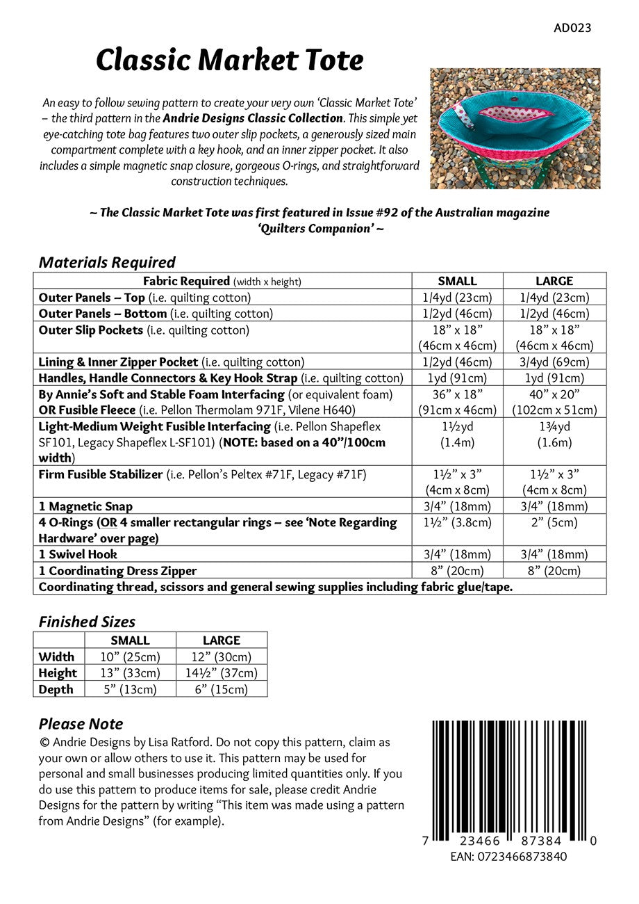 Back of the Classic Market Tote Downloadable Pattern by Andrie Designs