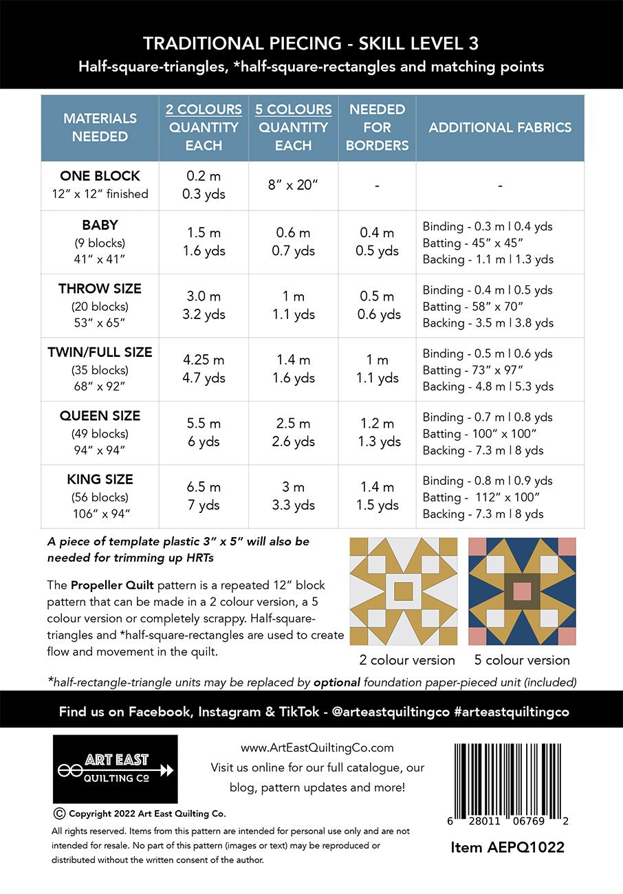 Back of the Propeller Quilt Pattern by Art East Quilting Co.