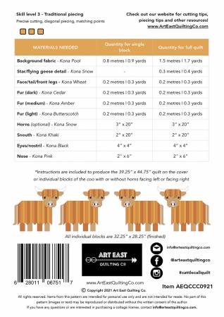 Back of the Cattle Call - a Highland Coo Quilt Pattern by Art East Quilting Co.