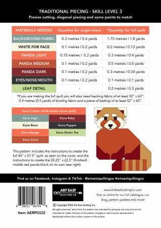 Back of the Red Pandas Quilt Pattern by Art East Quilting Co