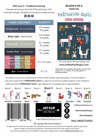 Back of the #TRENDING QUILT Block 9 The Llama and Assembly Instructions by Art East Quilting Co.