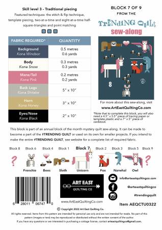 Back of the #TRENDING QUILT Block 7 The Unicorn Block by The Art of the Quilt