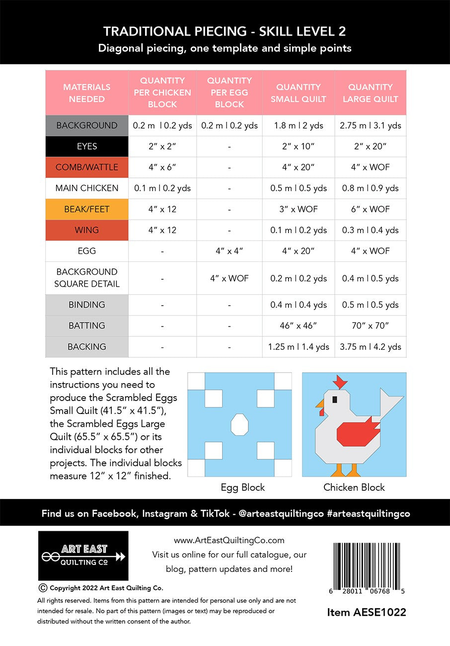 Back of the Scrambled Eggs Quilt Pattern by Art East Quilting Co.