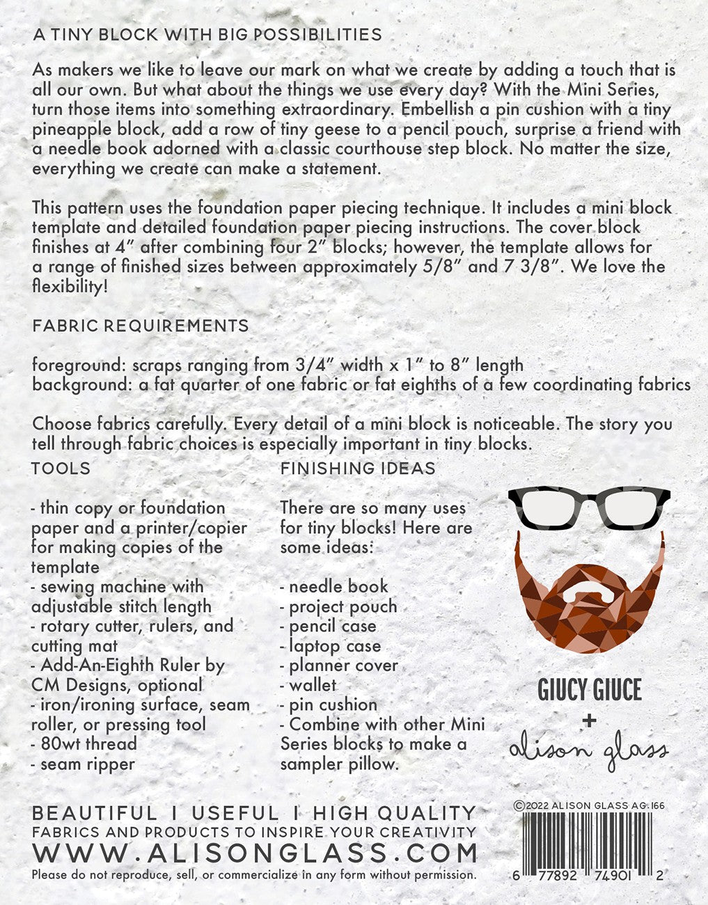 Back of the Mini Series Diamond Sidestep Pattern by Alison Glass