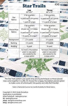 Back of the Star Trails Quilt Pattern by A Bright Corner