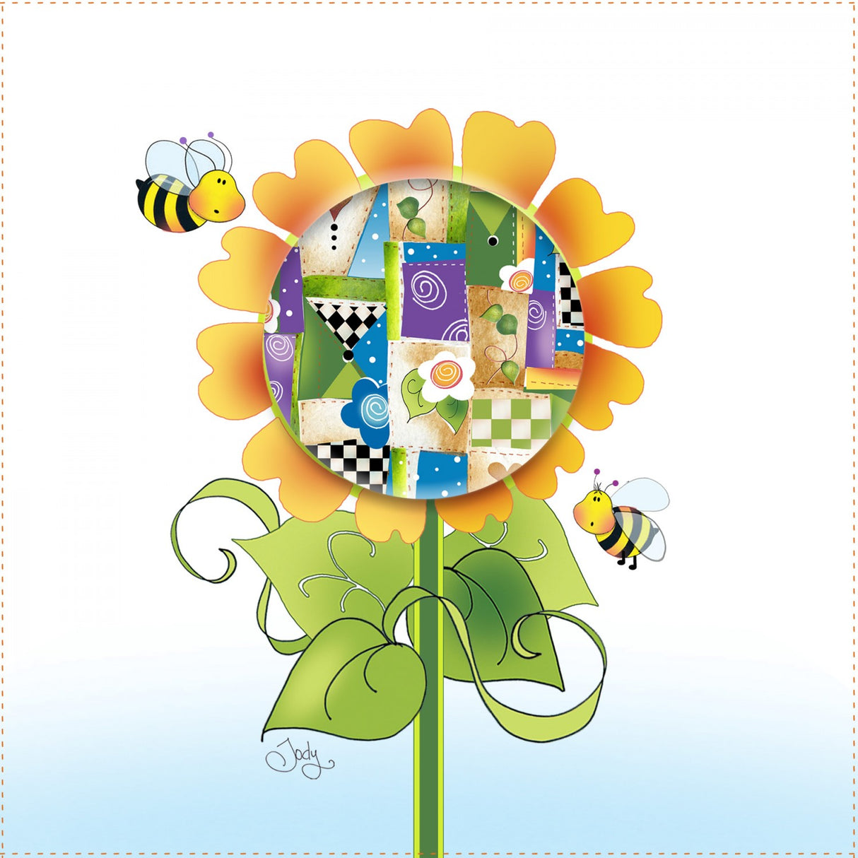 Art Panel 6in Quilted Flower