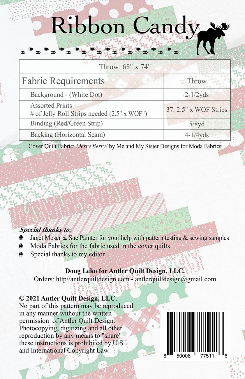 Back of the Ribbon Candy Quilt Pattern by Antler Quilt Design