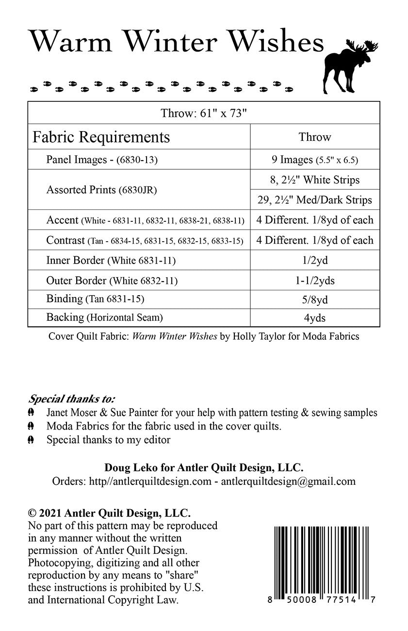 Back of the Warm Winter Wishes Quilt Pattern by Antler Quilt Design