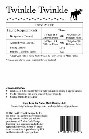 Back of the Twinkle Twinkle Quilt Pattern by Antler Quilt Design