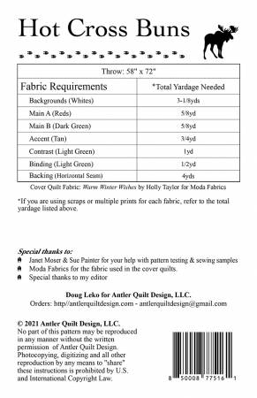 Back of the Hot Cross Buns Quilt Pattern by Antler Quilt Design