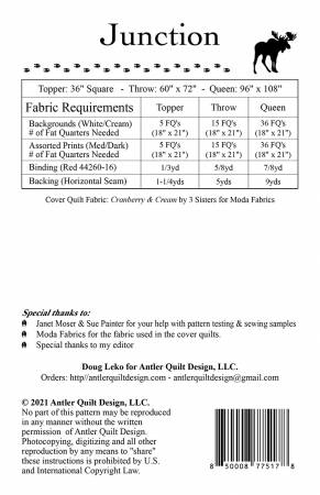 Back of the Junction Quilt Pattern by Antler Quilt Design