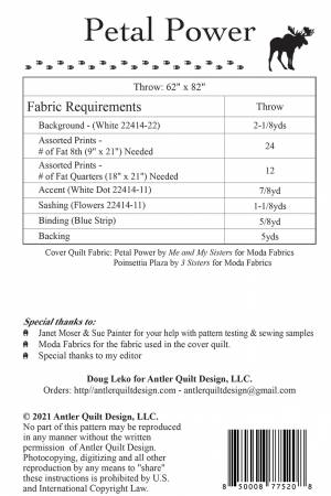 Back of the Petal Power Quilt Pattern by Antler Quilt Design