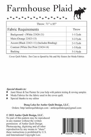 Back of the Farmhouse Plaid Quilt Pattern by Antler Quilt Design