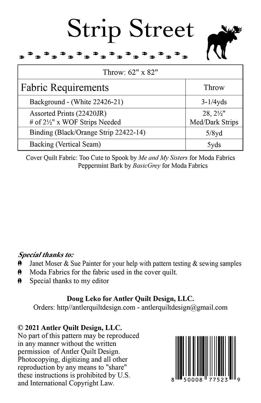 Back of the Strip Street Quilt Pattern by Antler Quilt Design