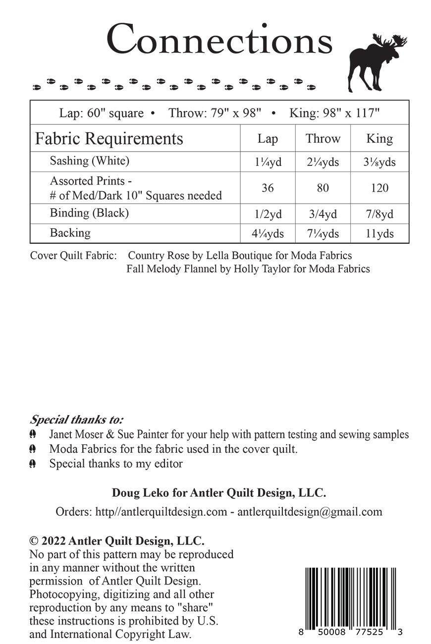 Back of the Connections Quilt Pattern by Antler Quilt Design