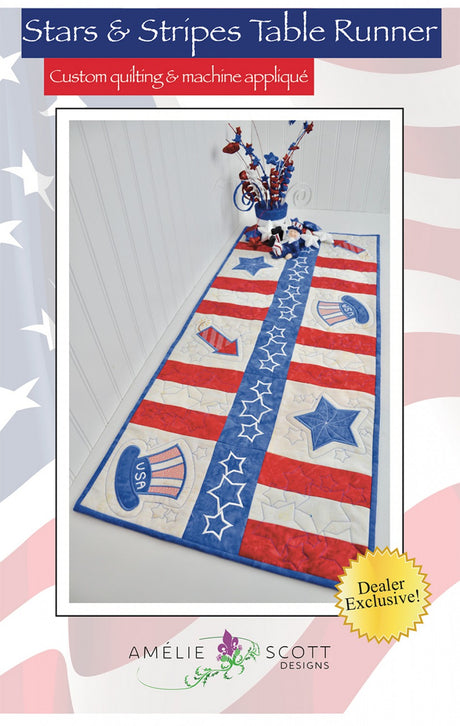 Stars and Stripes Patriotic Table Runner Quilt Pattern by  Amelie Scott Designs