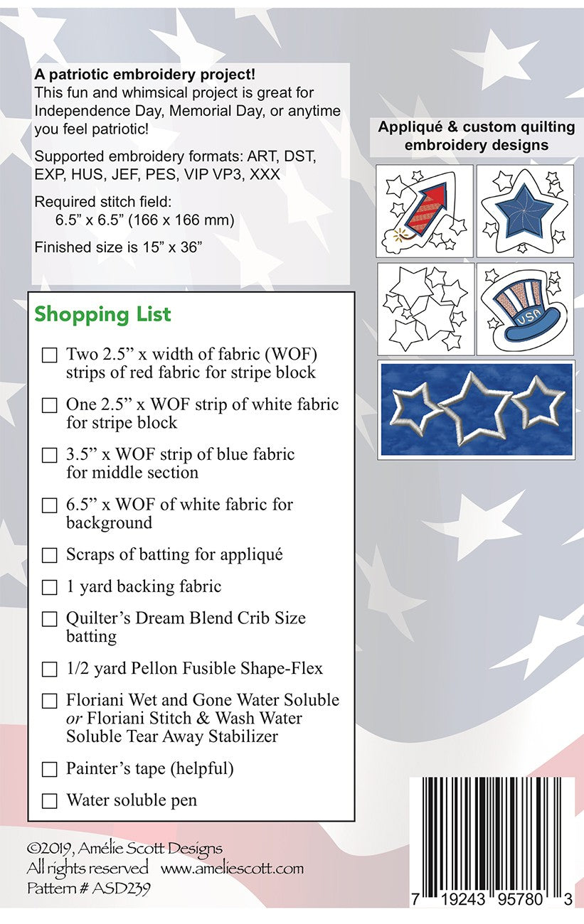 Back of the Stars and Stripes Patriotic Table Runner Quilt Pattern by  Amelie Scott Designs