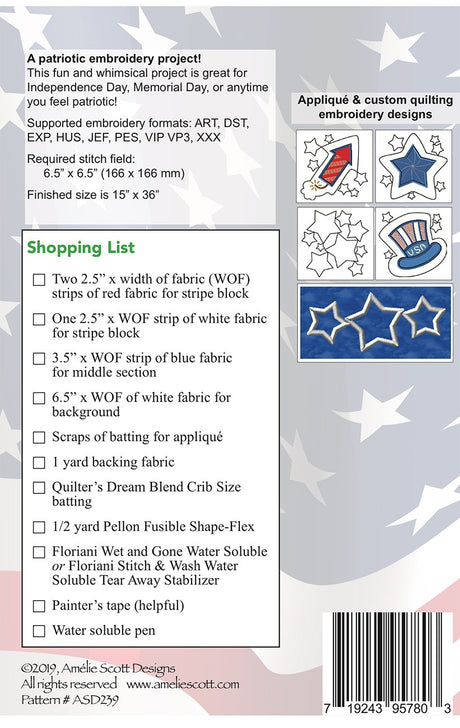 Back of the Stars and Stripes Patriotic Table Runner Quilt Pattern by  Amelie Scott Designs