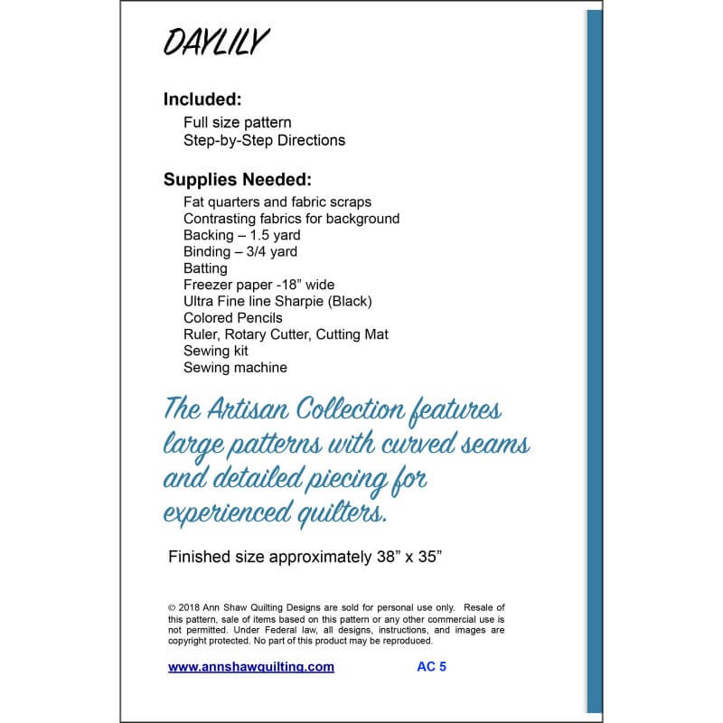 Requirements for Daylily quilt