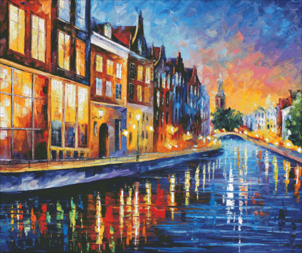 Amsterdam Sunday Night Cross Stitch By Leonid Afremov