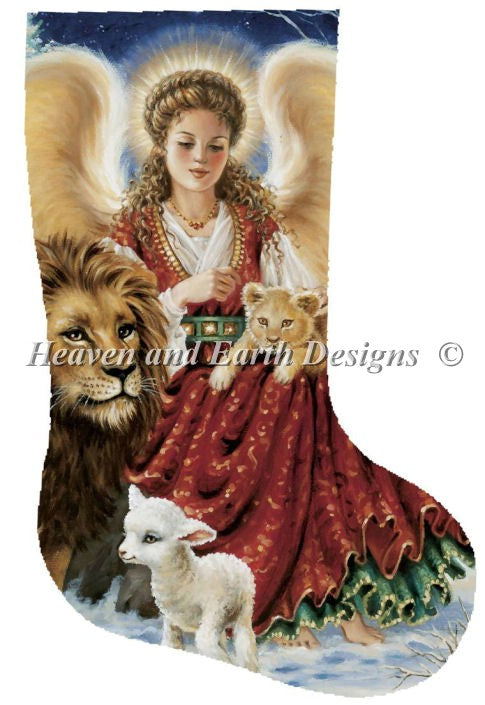 Stocking Angel Lion and Lamb Cross Stitch By Dona Gelsinger