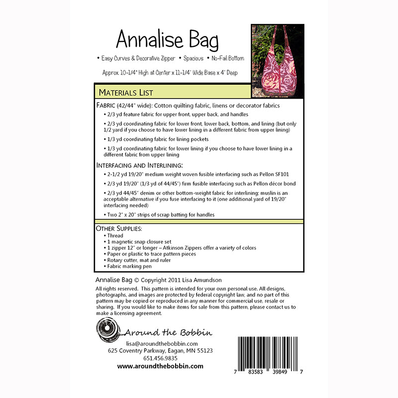 Back of the Annalise Bag Pattern by Around the Bobbin