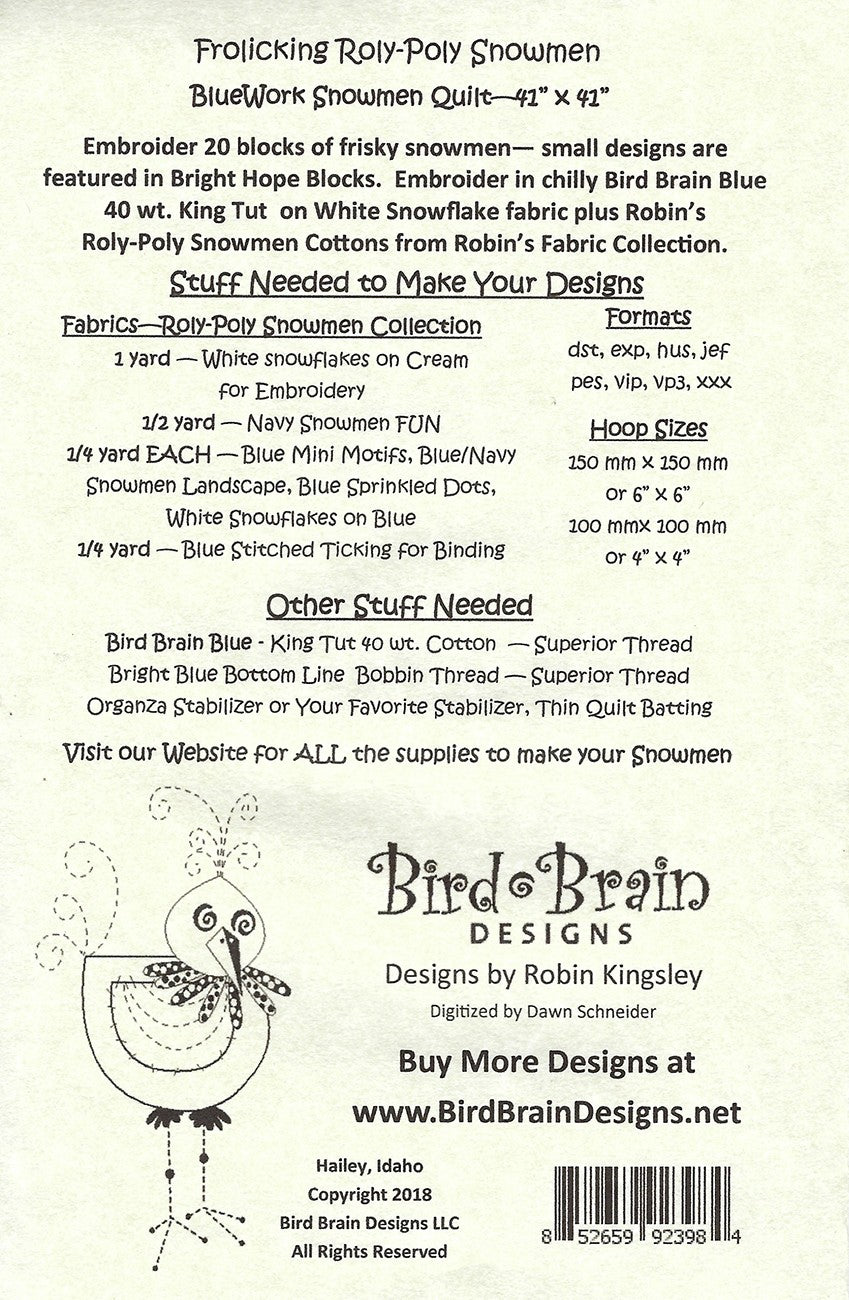 Frolicking Roly-Poly Snowmen Machine Embroidery