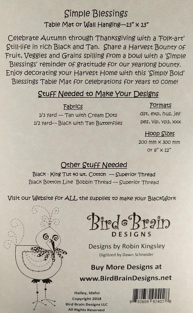 Simple Blessings Machine Embroidery