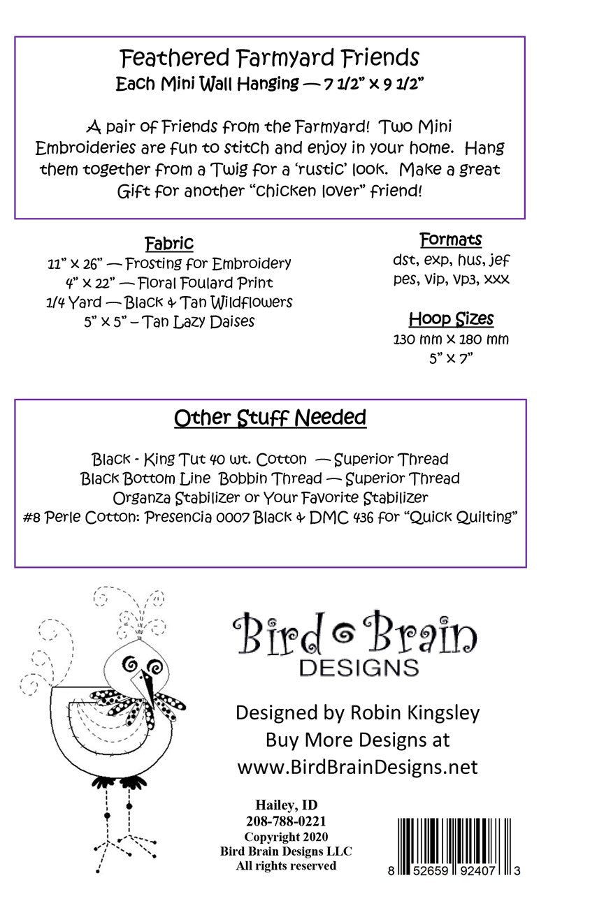 Feathered Farmyard Friends Machine Embroidery