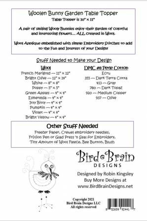 Back of the Woolen Bunny Garden Table Topper by Bird Brain Designs