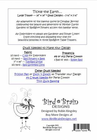 Back of the Tickle the Earth Quilt Pattern by Bird Brain Designs