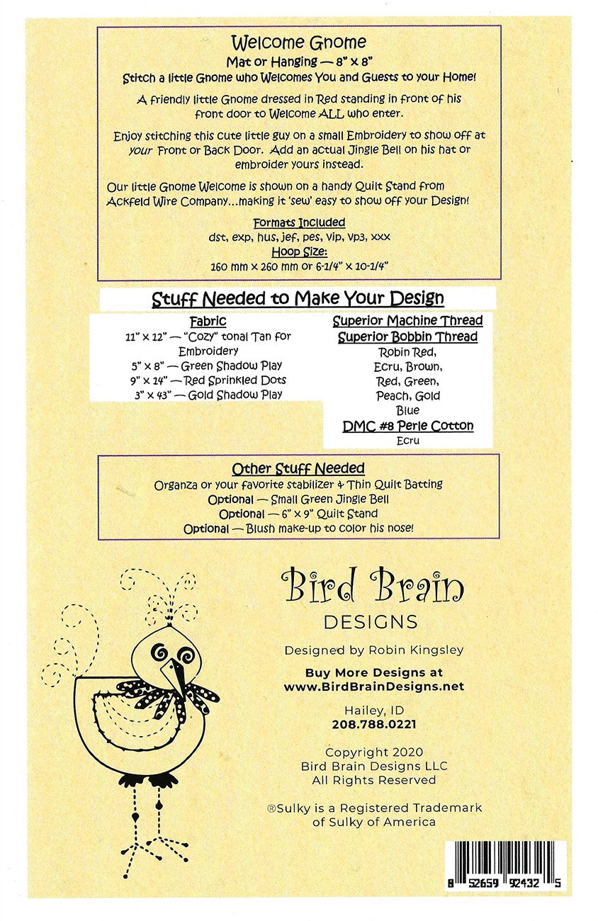 Welcome Gnome Machine Embroidery