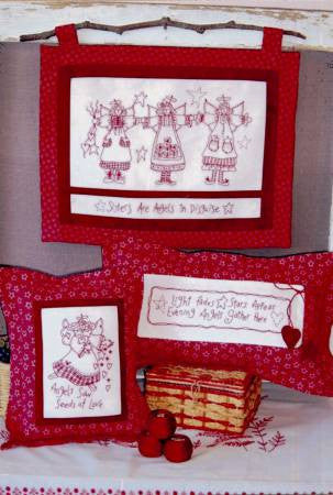 Angels Gather Here Redwork Pillow