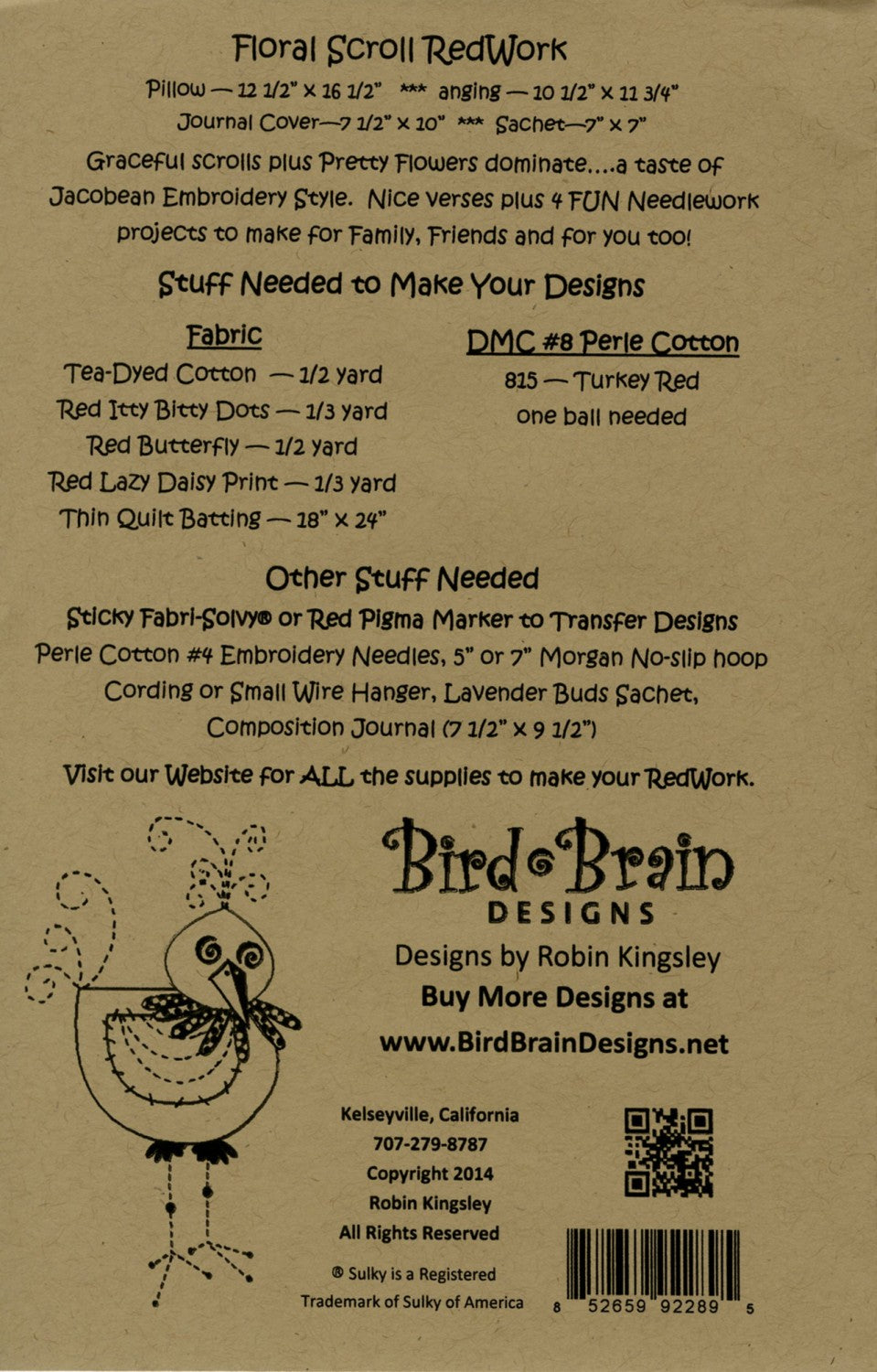 Floral Scroll Redwork