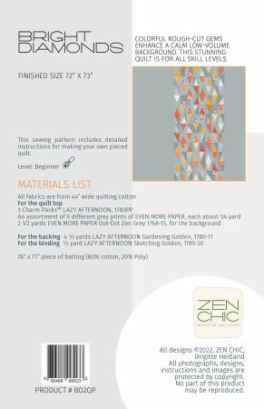 Back of the Bright Diamonds Quilt Pattern by Zen Chic