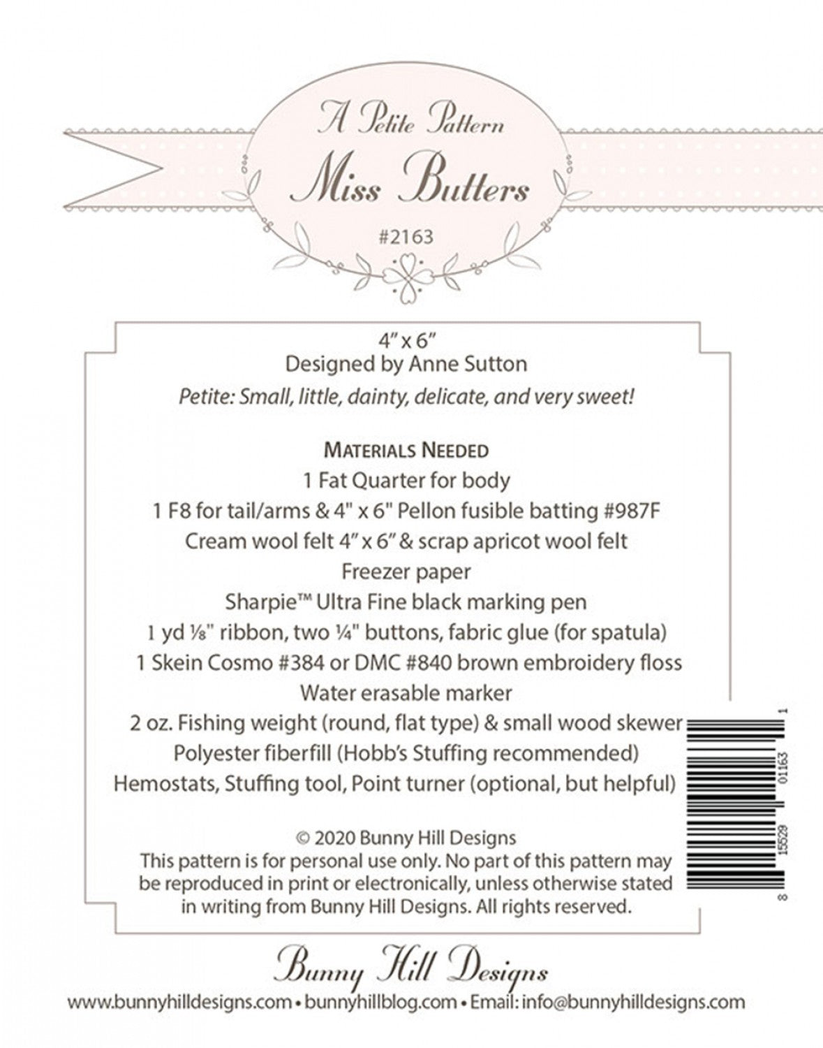 Miss Butters, A Bunny Hill Petite Pattern