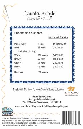 Back of the Country Kringle Quilt Pattern by Bound To Be Quilting, LLC