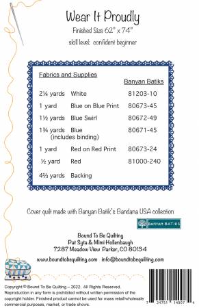 Back of the Wear It Proudly Quilt Pattern by Bound To Be Quilting, LLC