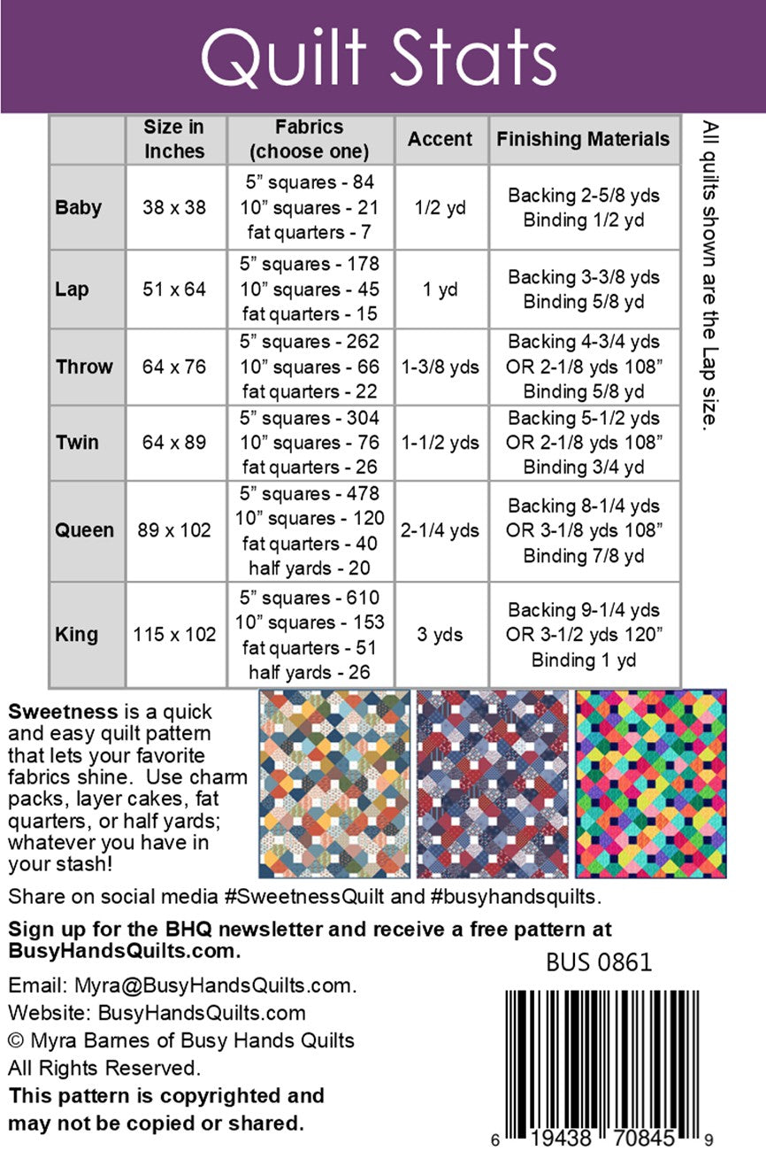 Back of the Sweetness Quilt Pattern by Busy Hands