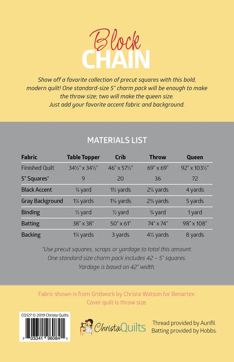 Back of the Block Chain Quilt Pattern by Christa Quilts