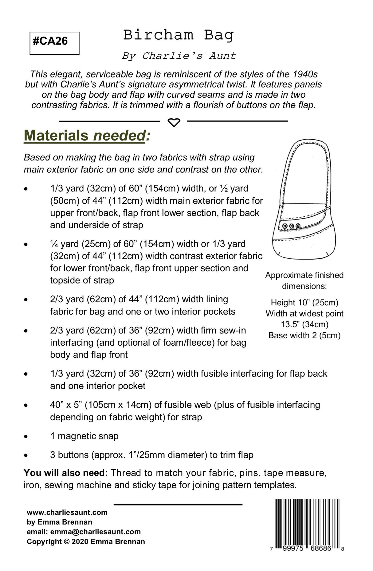 Back of the Bircham Bag Pattern