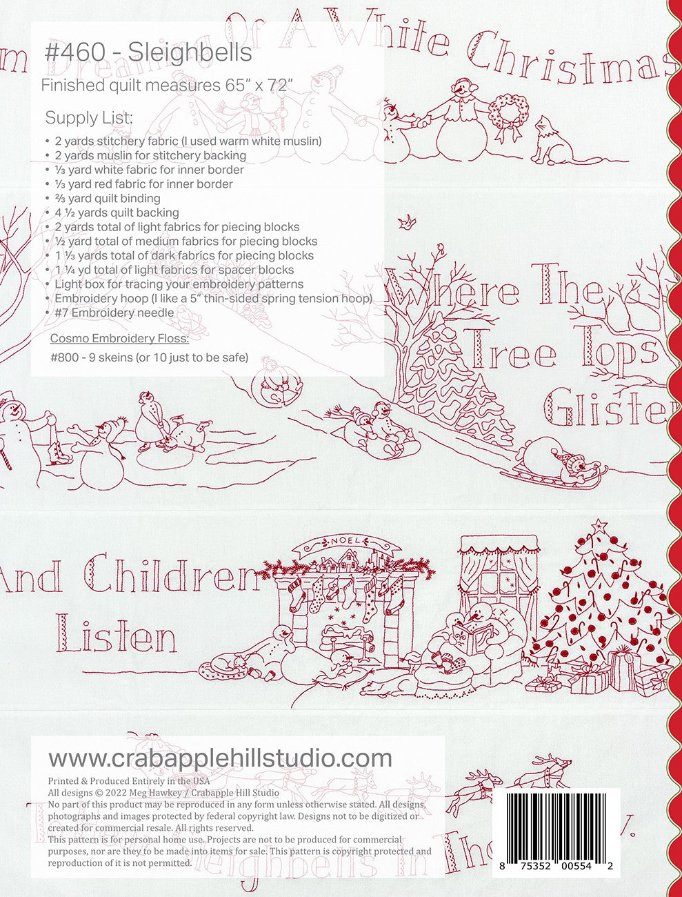 Back of the Sleighbells Quilt Pattern by Crabapple Hill Designs