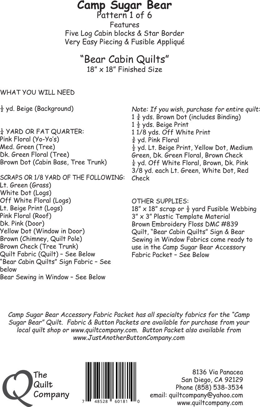 Pattern 1 Bear Cabin Quilts