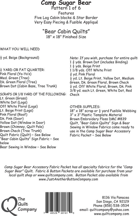 Pattern 1 Bear Cabin Quilts