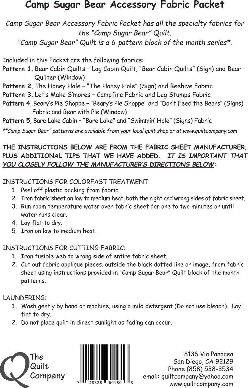 Camp Sugar Bear Accessory Fabric Packet