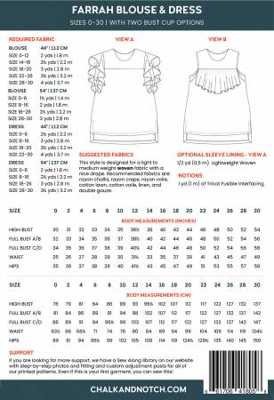 Back of the Farrah Printed tunic blouse and knee-length dress Pattern